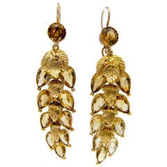 Antique Georgian Citrine Gold Leaf Drop Earrings
