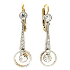 Art Deco Diamond Gold Platinum Drop Earrings