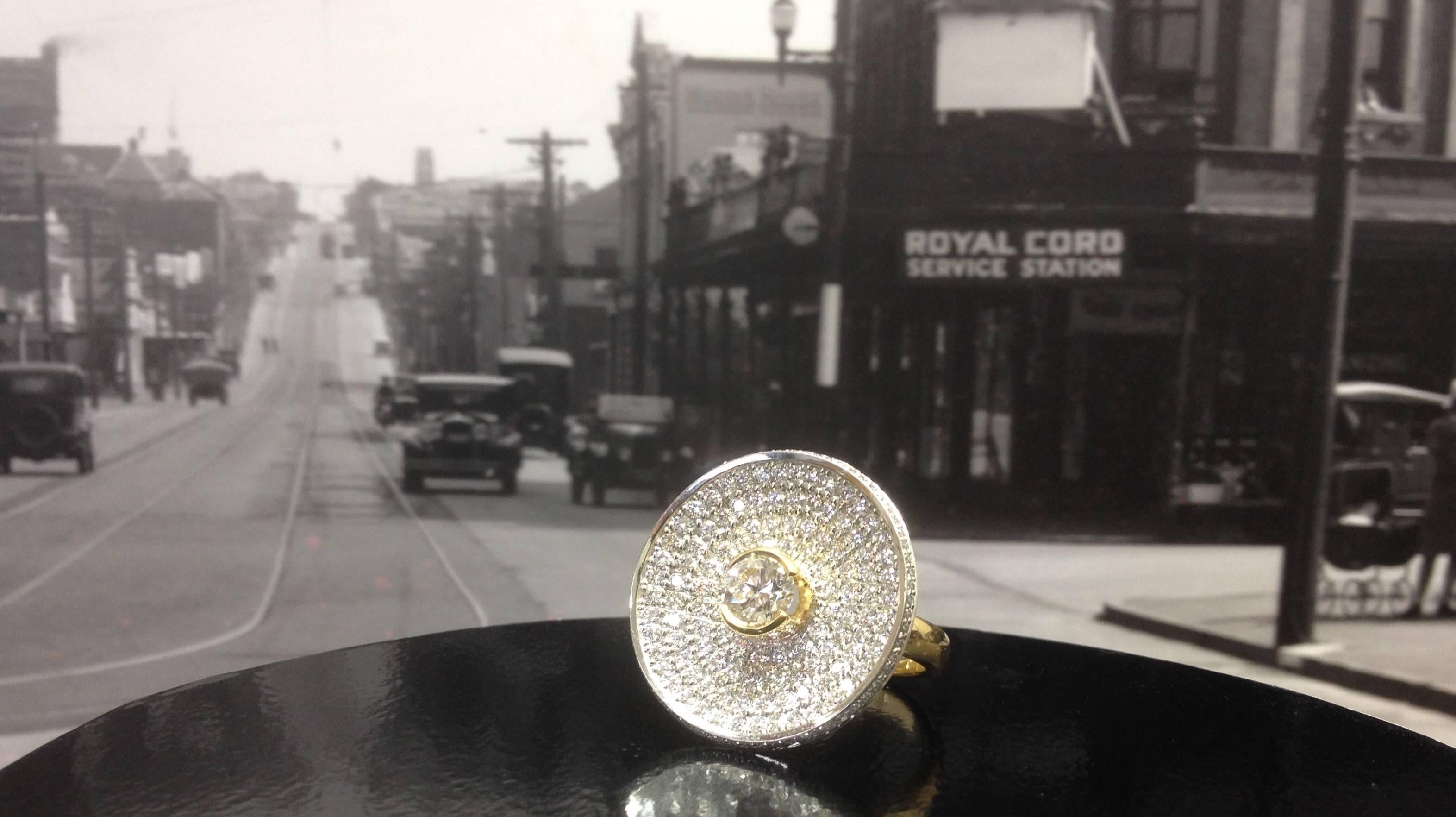 Women's or Men's Greg Holland Platinum Diamond and Gold Cocktail Ring For Sale
