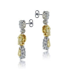White Gold Flower Earrings with Fancy Yellow and White Diamonds