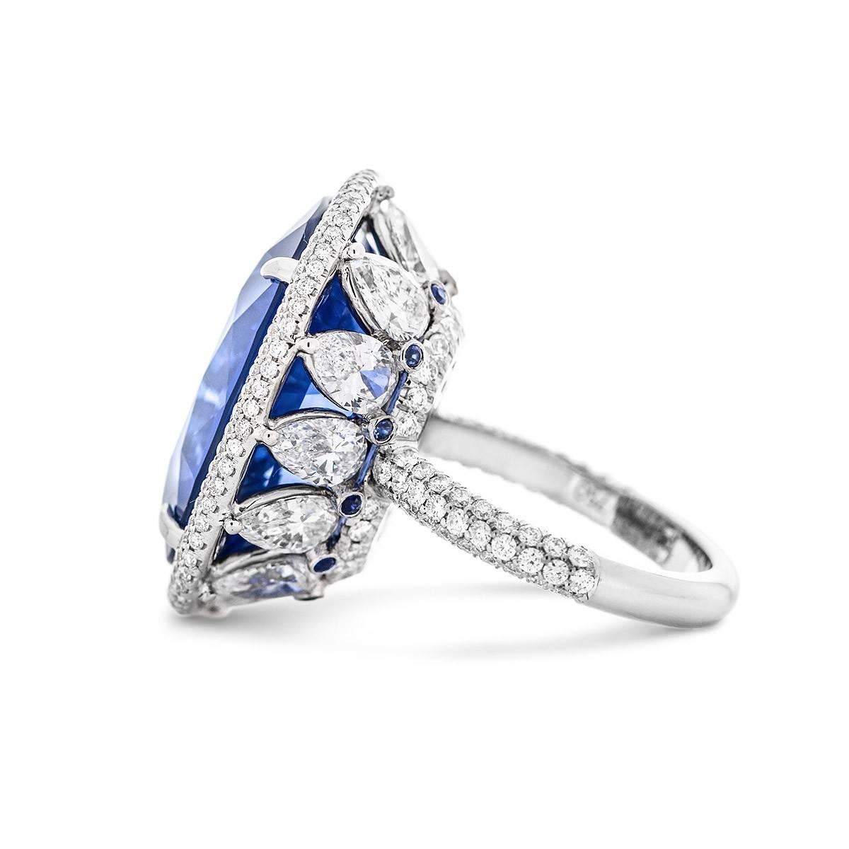 Modern GRS Natural Sri-Lanka Sapphire and Diamond Ring