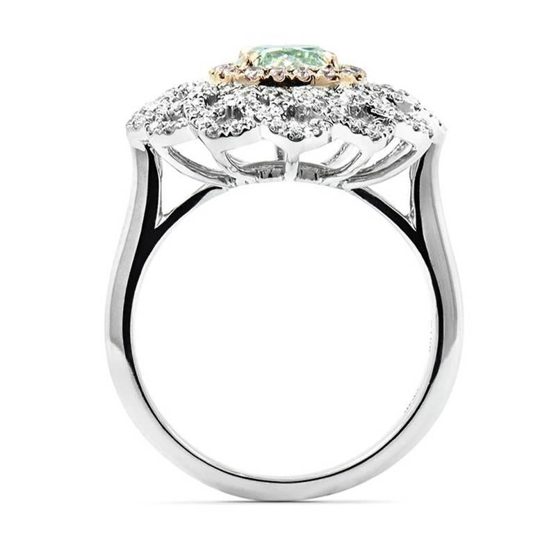 Modern GIA Fancy Yellowish Green Diamond Ring