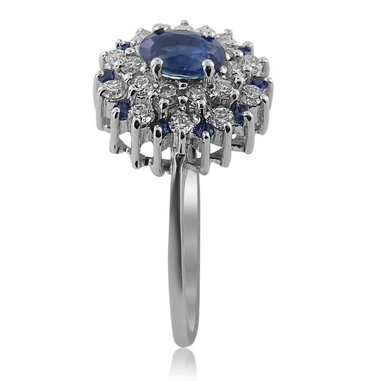 Modern White Gold Diamond and Sapphire Ring For Sale