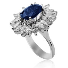 White Gold 5.11 ct Sapphire with Marquise Cut Diamonds Ring