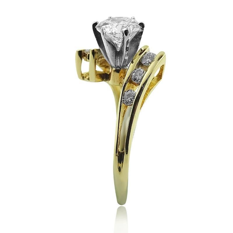 Modern Yellow Gold Sweep with Brilliant Cut 0.96 ct Diamonds Ring For Sale