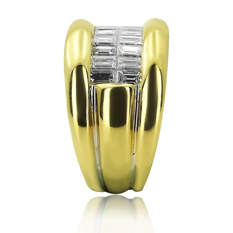 Modern Yellow Gold with Emerald Cut 0.60 ct Diamonds Ring For Sale