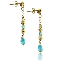 Yellow Gold Drop with Blue Topaz Earrings