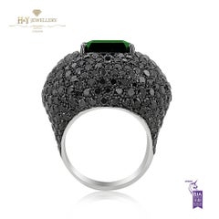 White Gold Black 4.70 ct Diamonds and Green 6.00 ct Tourmaline Ring