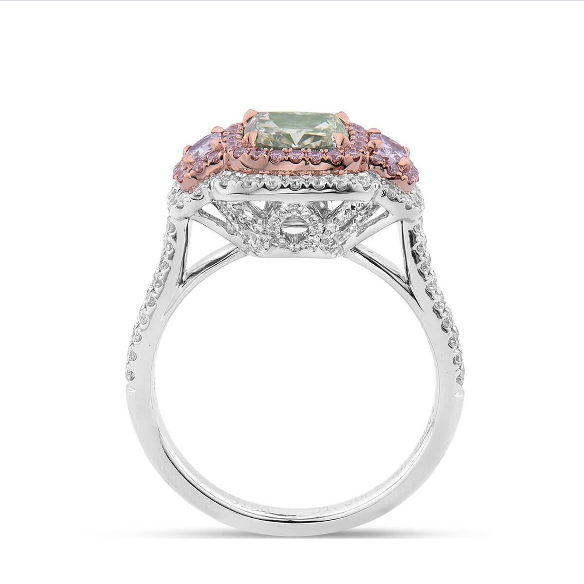 GIA Certified White Gold Fancy Green Cushion Cut Diamond Ring, 2.32 Carat In New Condition For Sale In Knightsbridge, GB