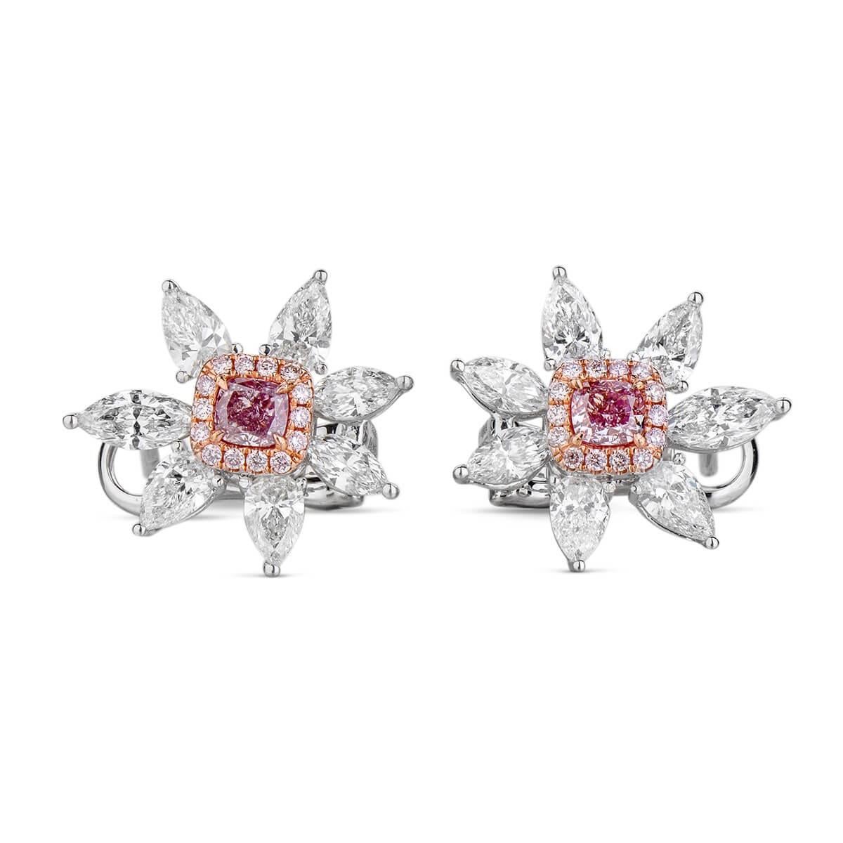 Modern GIA Certified White Gold Flower Fancy Pink and White Diamond Earrings - 2.19 ct For Sale
