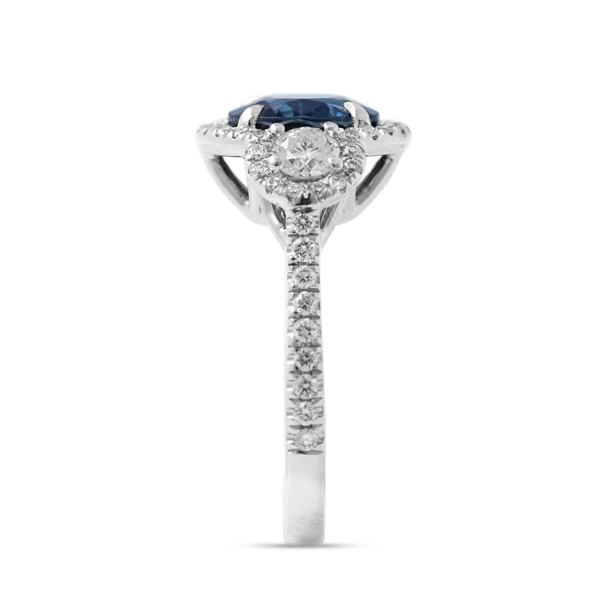 Modern White Gold Oval Blue Sapphire Ring with White Diamonds, 3.88 Carat