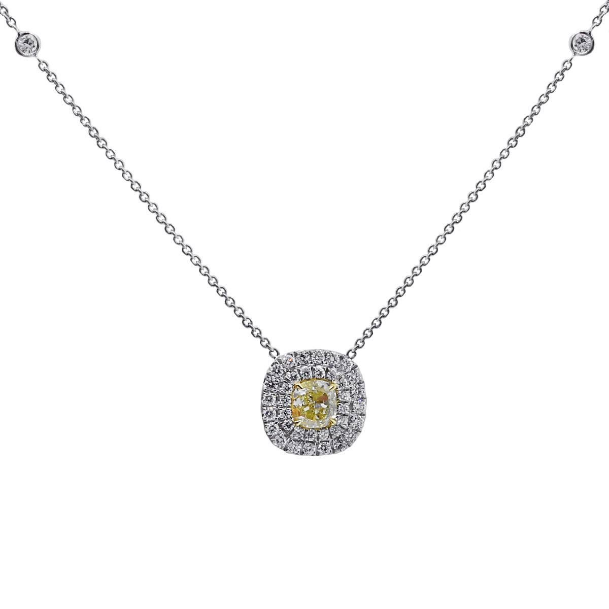 GIA Certified 1.20 Carat Fancy Yellow Diamond Necklace