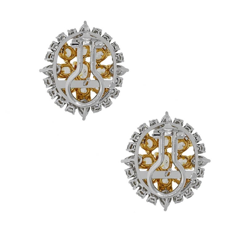 Fancy Yellow Diamond and White Diamond Cluster Earrings at 1stdibs