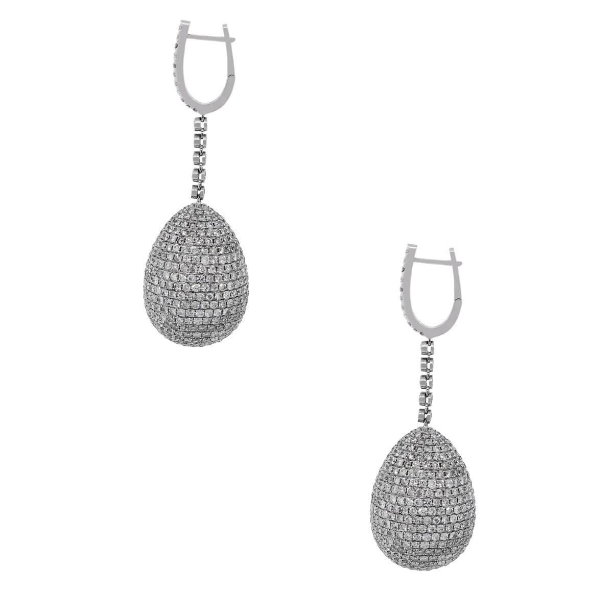 Round Cut Pave Set Diamond Ball Drop Earrings