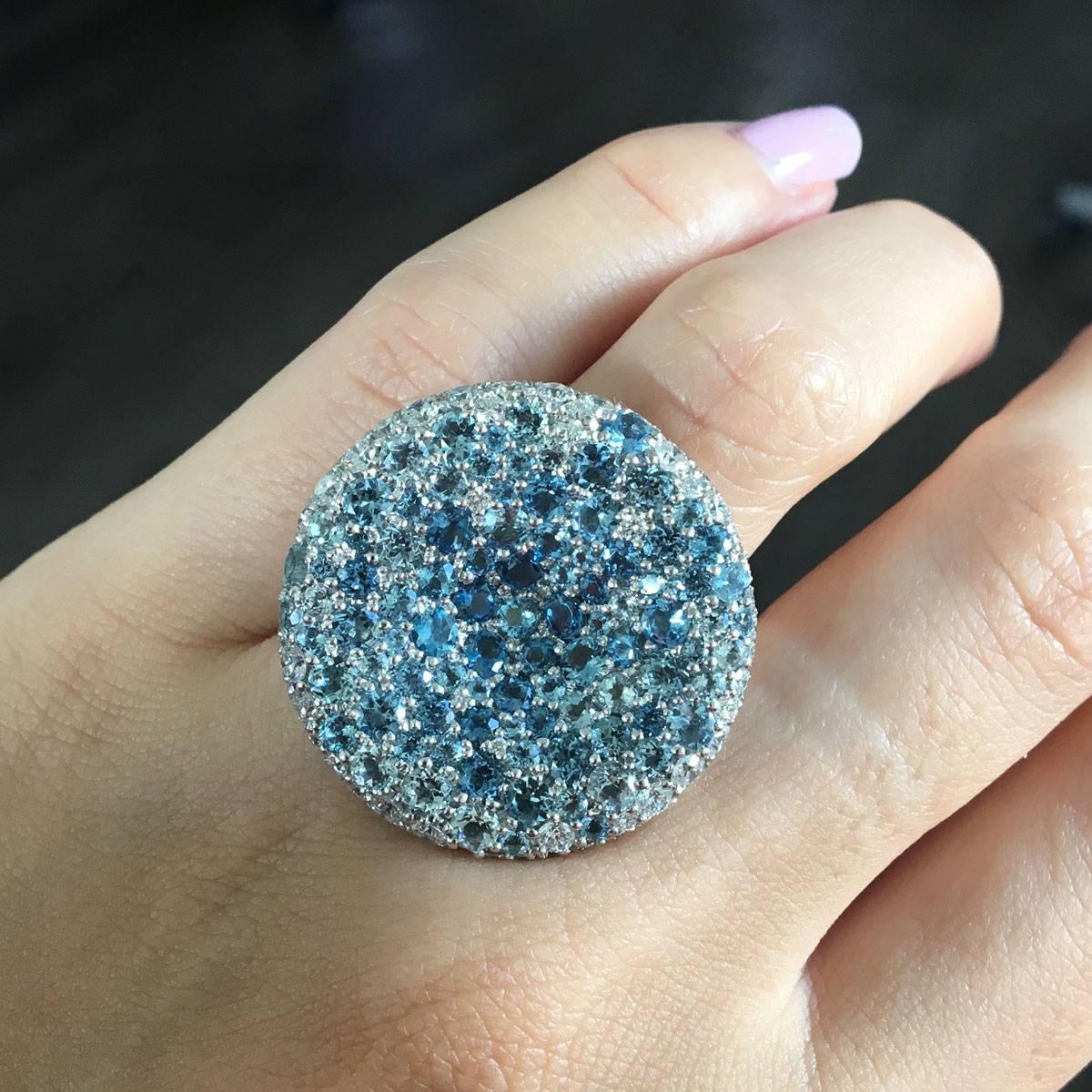 Blue Topaz and Diamond Cluster Ring In Excellent Condition In Boca Raton, FL