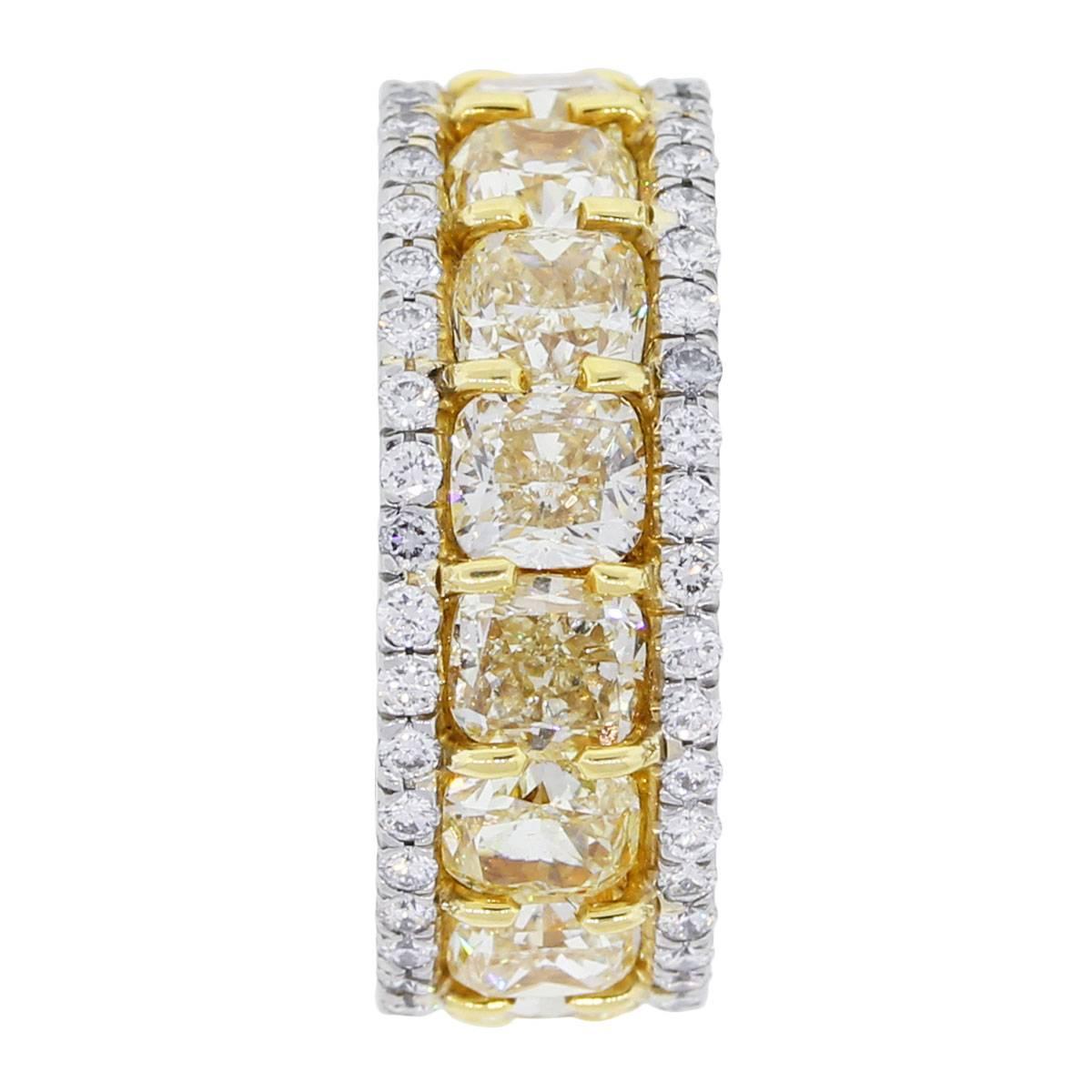 EGL Certified Fancy Yellow Cushion Cut Diamond Eternity Band In New Condition In Boca Raton, FL