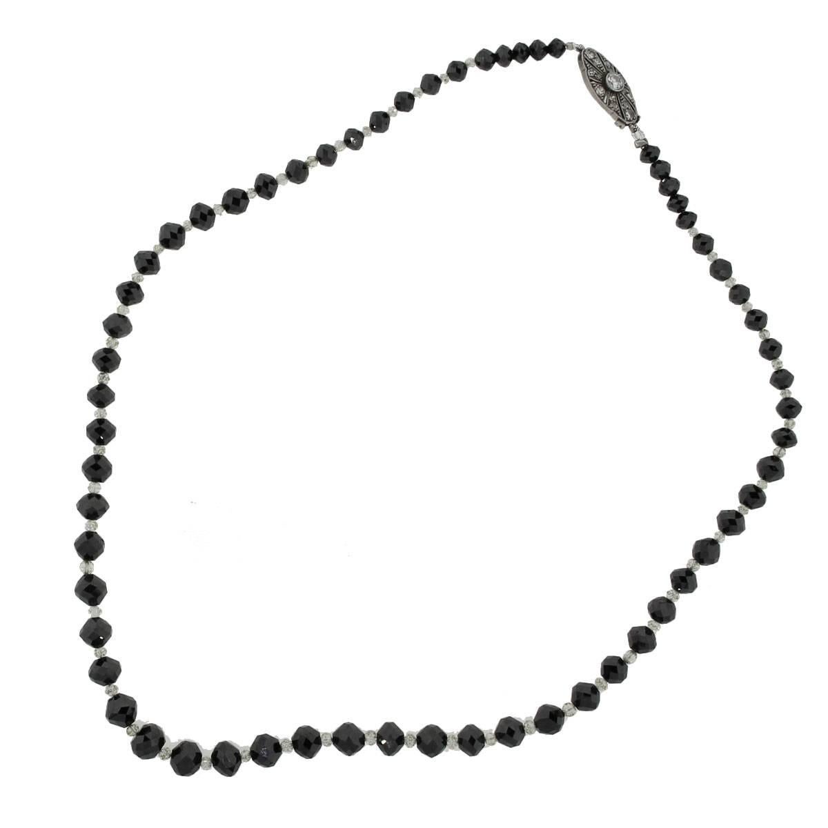 Round Cut Briollete Black Diamond Strand Necklace
