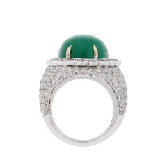 30 Carat Cabochon Emerald and Diamond Cocktail Ring