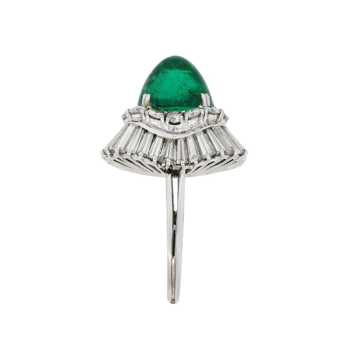 Baguette Cut 6.08 Carat Emerald and Diamond Ballerina Ring
