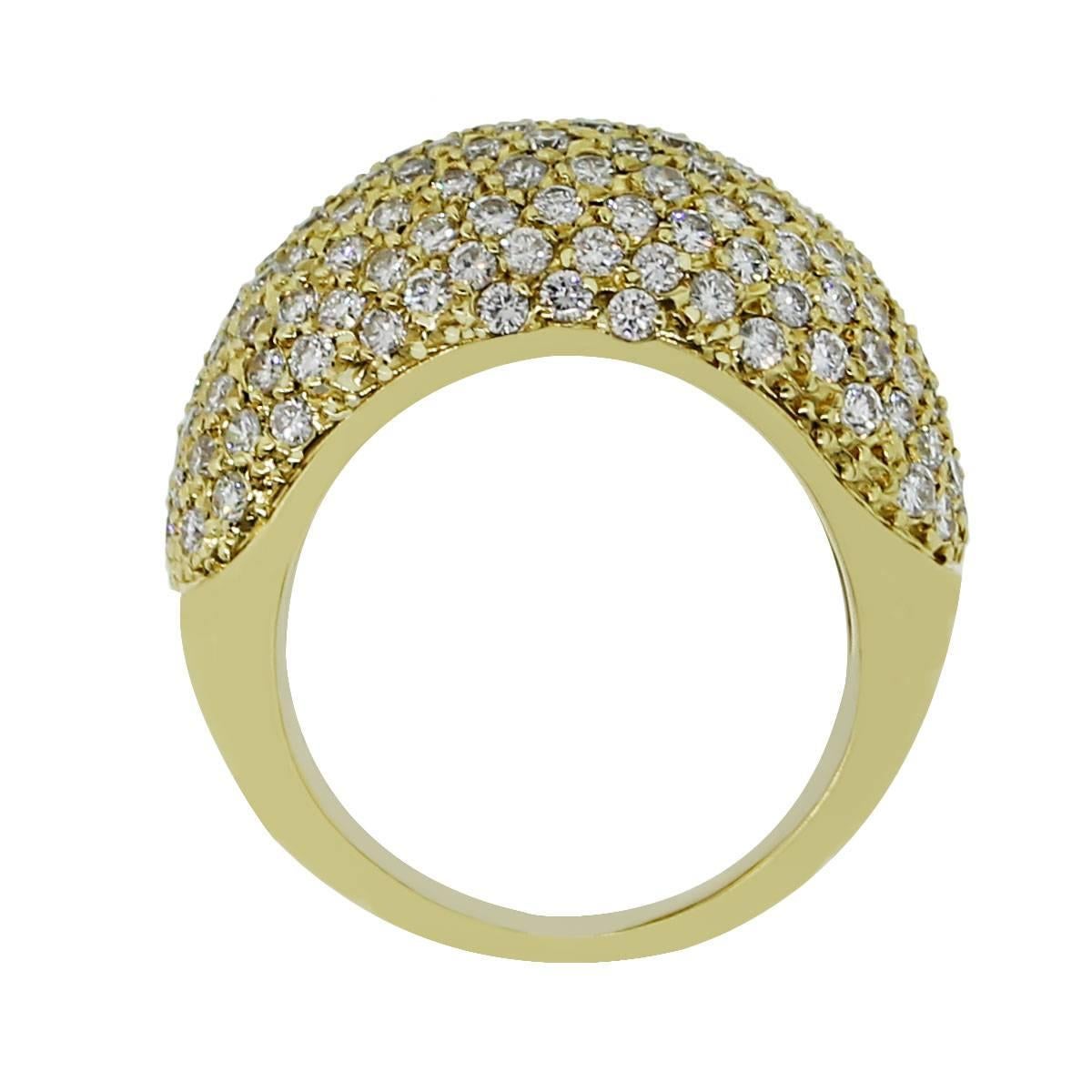 Material: 18k yellow gold
Diamond Details: Approximately 2.58ctw of round brilliant diamonds. Diamonds are G/H in color and VS in clarity
Ring Size: 6.5 (cannot be sized)
Ring Measurements: 0.90″ x 0.55″ x 1.10″
Total Weight: 13.8g (8.9dwt)
SKU: