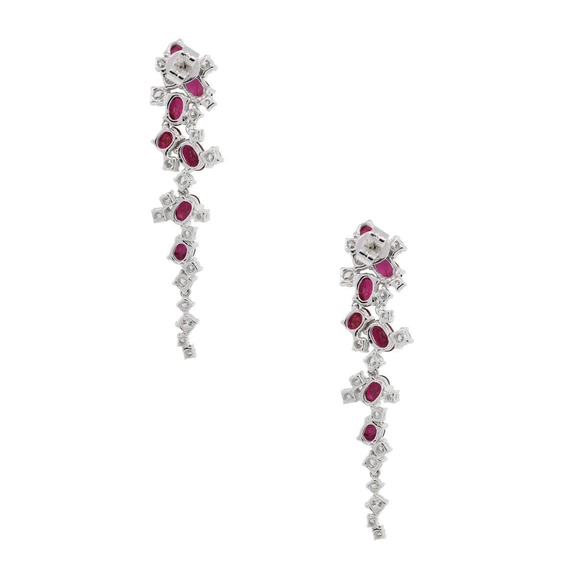 Round Cut Diamond and Ruby Waterfall Drop Earrings