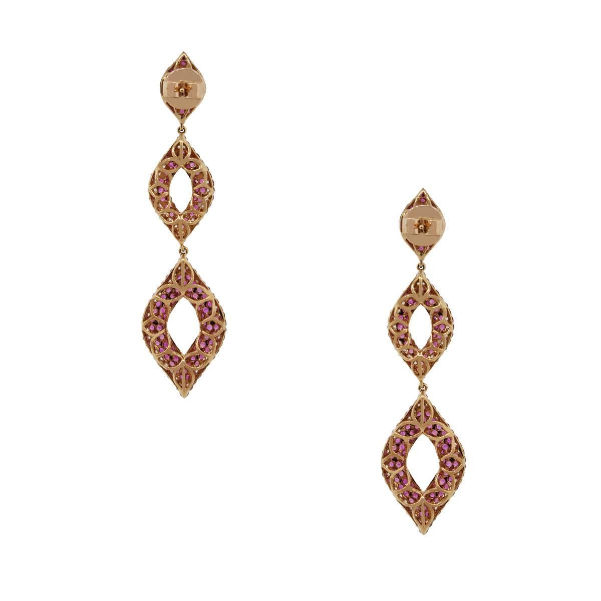 Marquise Cut Ruby and Diamond Drop Earrings
