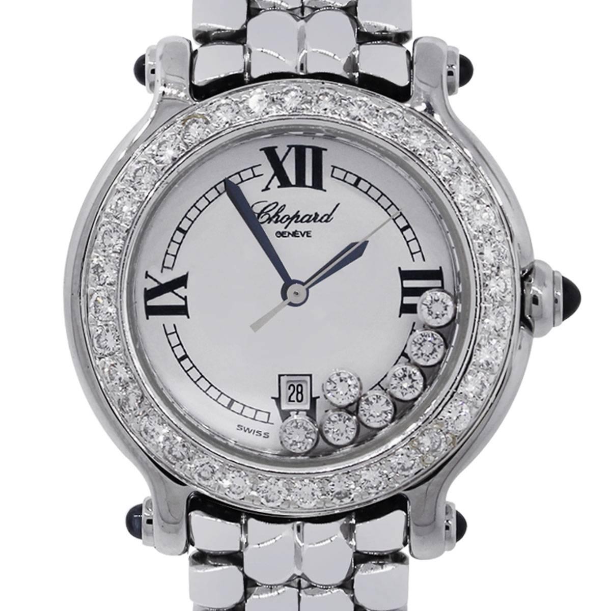 Chopard Stainless Steel Diamond Happy Sport Seven Floating Quartz Wristwatch