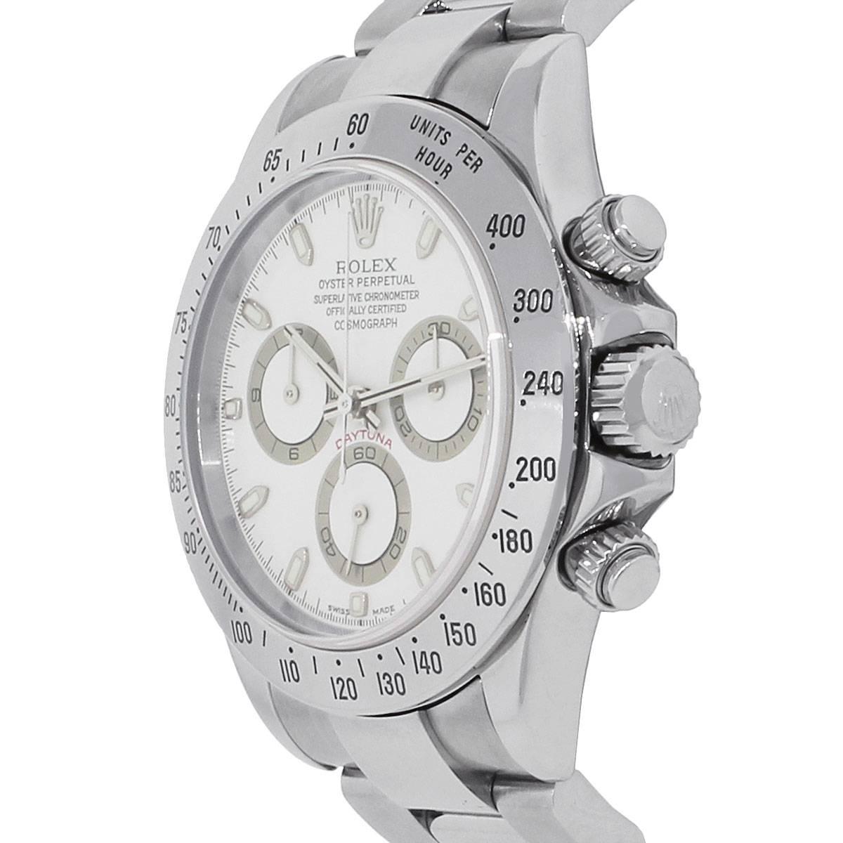 Rolex Stainless Steel Daytona White Dial Wristwatch Ref 116520 In Excellent Condition In Boca Raton, FL