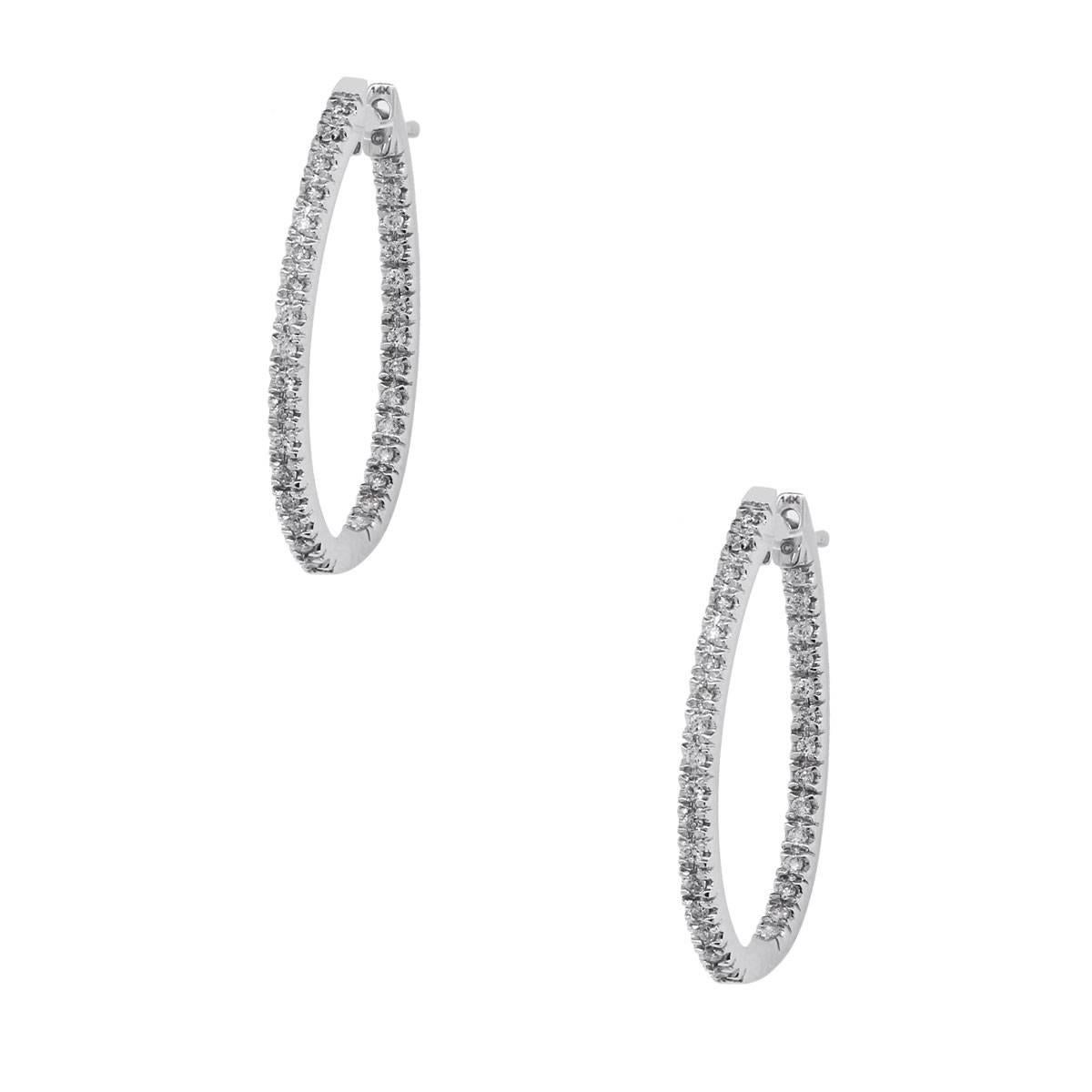 Thin Diamond Inside Out Hoop Earrings In Excellent Condition In Boca Raton, FL