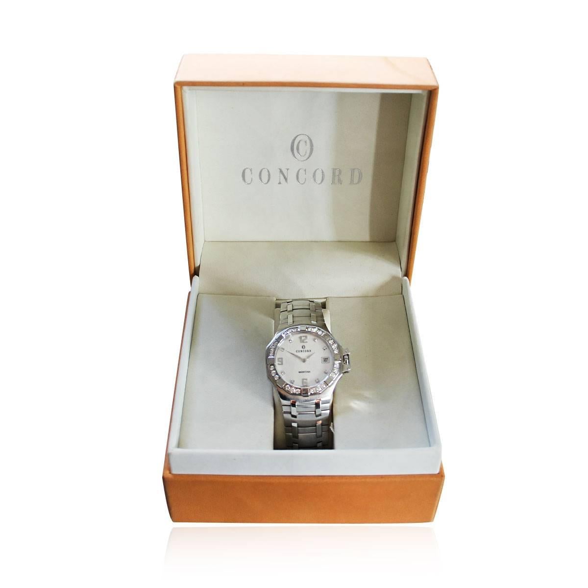 Concord Stainless Steel Diamond Bezel Saratoga Quartz Wristwatch 1