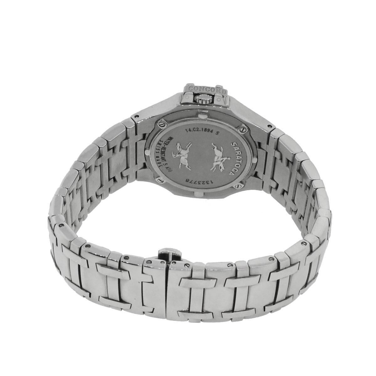 Concord Stainless Steel Diamond Bezel Saratoga Quartz Wristwatch In Excellent Condition In Boca Raton, FL