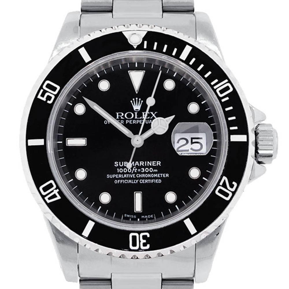 Rolex Stainless Steel Submariner Black Dial Automatic Wristwatch Ref 16610