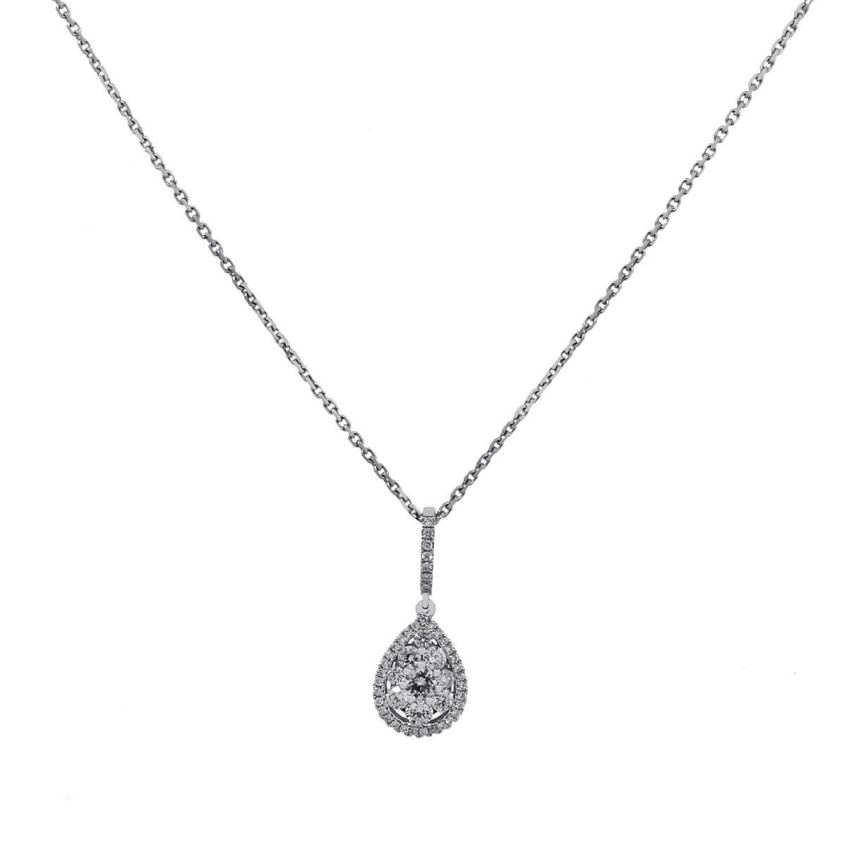 Material: 18k White Gold
Diamond Details: Approximately 0.70ctw round brilliant diamonds. Diamonds are G/H in color and SI in clarity.
Necklace Measurements: 18″
Clasp: Lobster clasp
Total Weight: 4.6g (3.0dwt)
SKU: A30310510/G5606