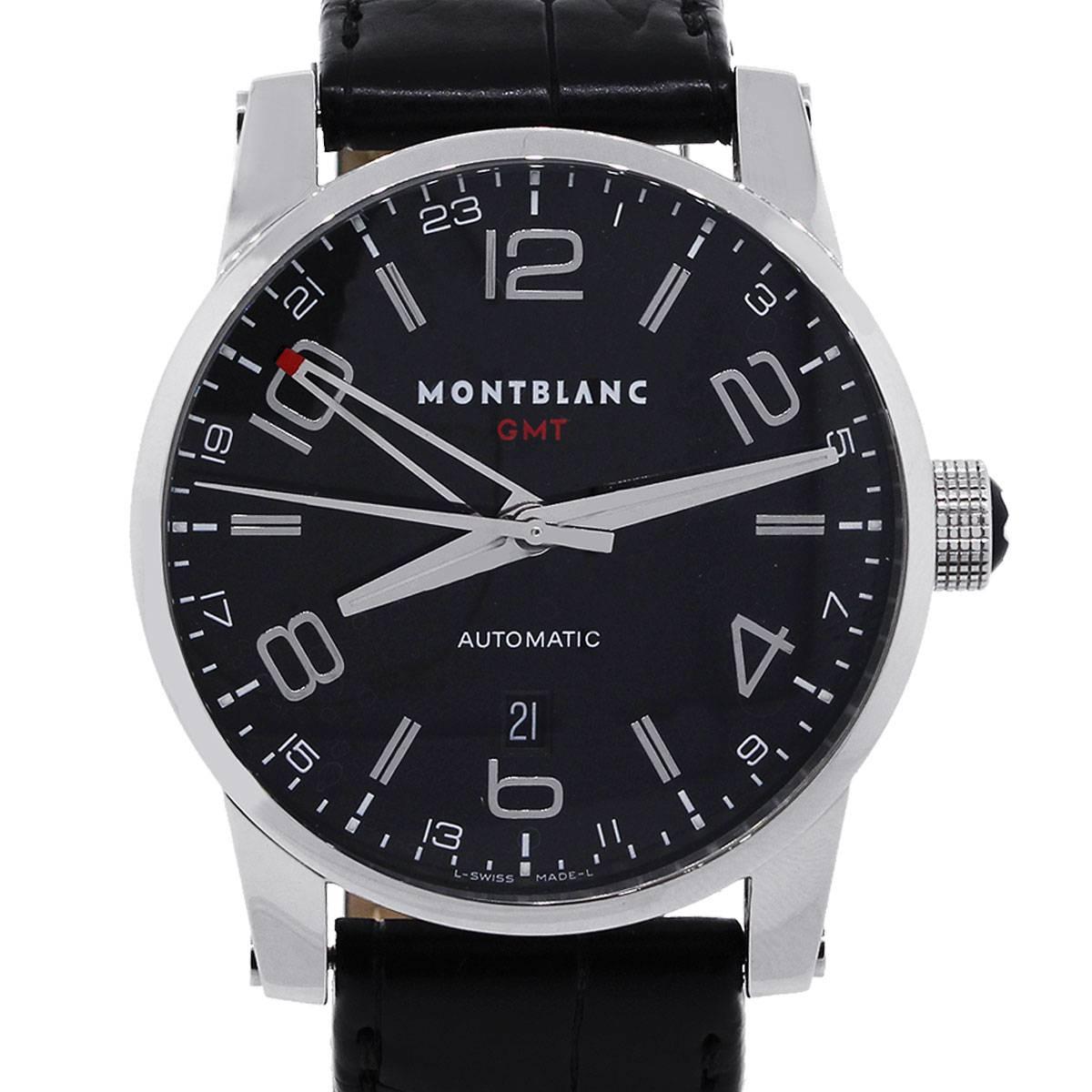 Brand: Montblanc
MPN: 7081
Model: Time walker GTM
Case Material: Stainless Steel
Case Diameter: 42mm
Crystal: Sapphire
Dial: Black dial with Arabic numerals; date is located at 6 o’ clock.
Bracelet: Black leather bracelet
Size: Will fit a 8″
