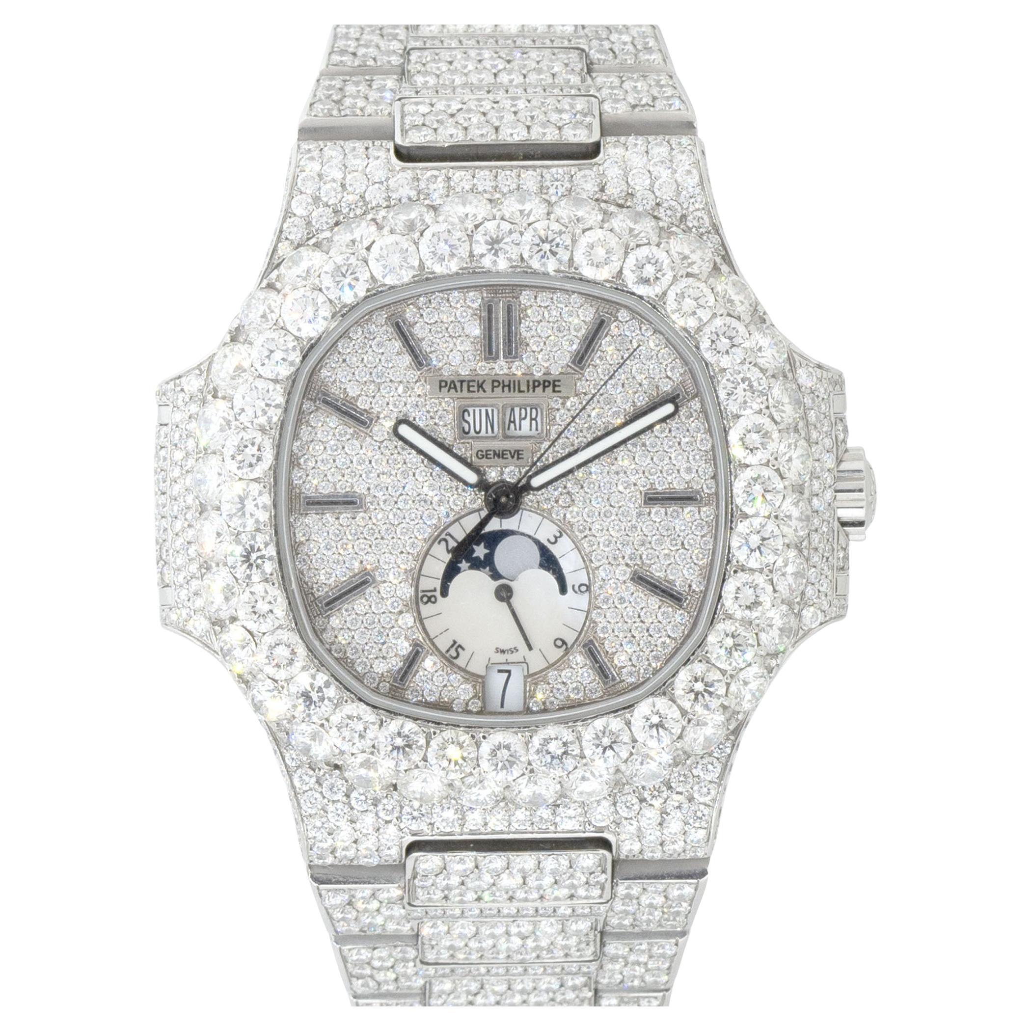 Patek Philippe Nautilus Stainless Steel All Diamond Moon Phase Dial Watch