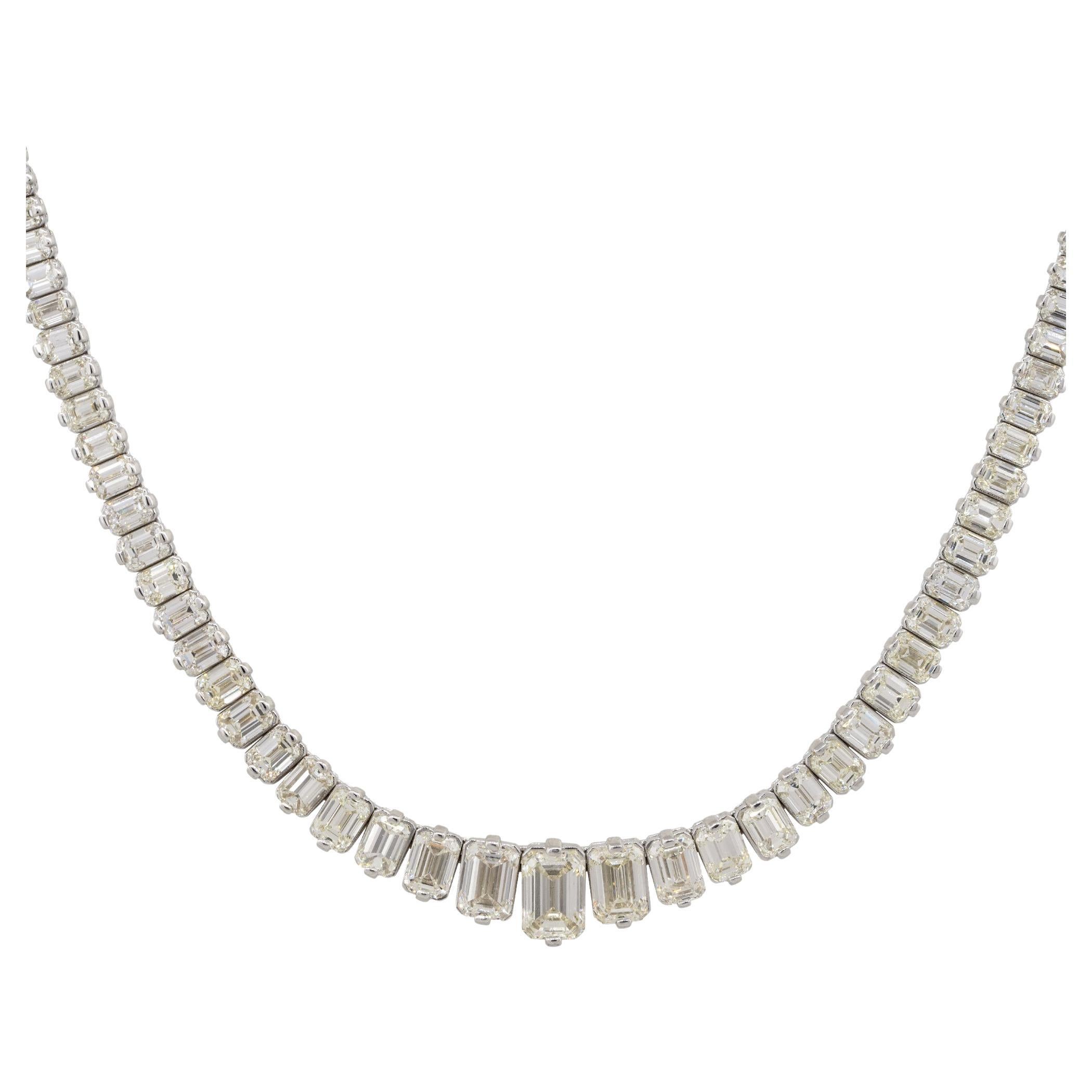28.58 Carat Emerald Cut Graduating Necklace 18 Karat in Stock