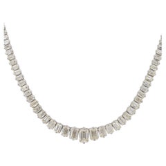28.58 Carat Emerald Cut Graduating Necklace 18 Karat in Stock