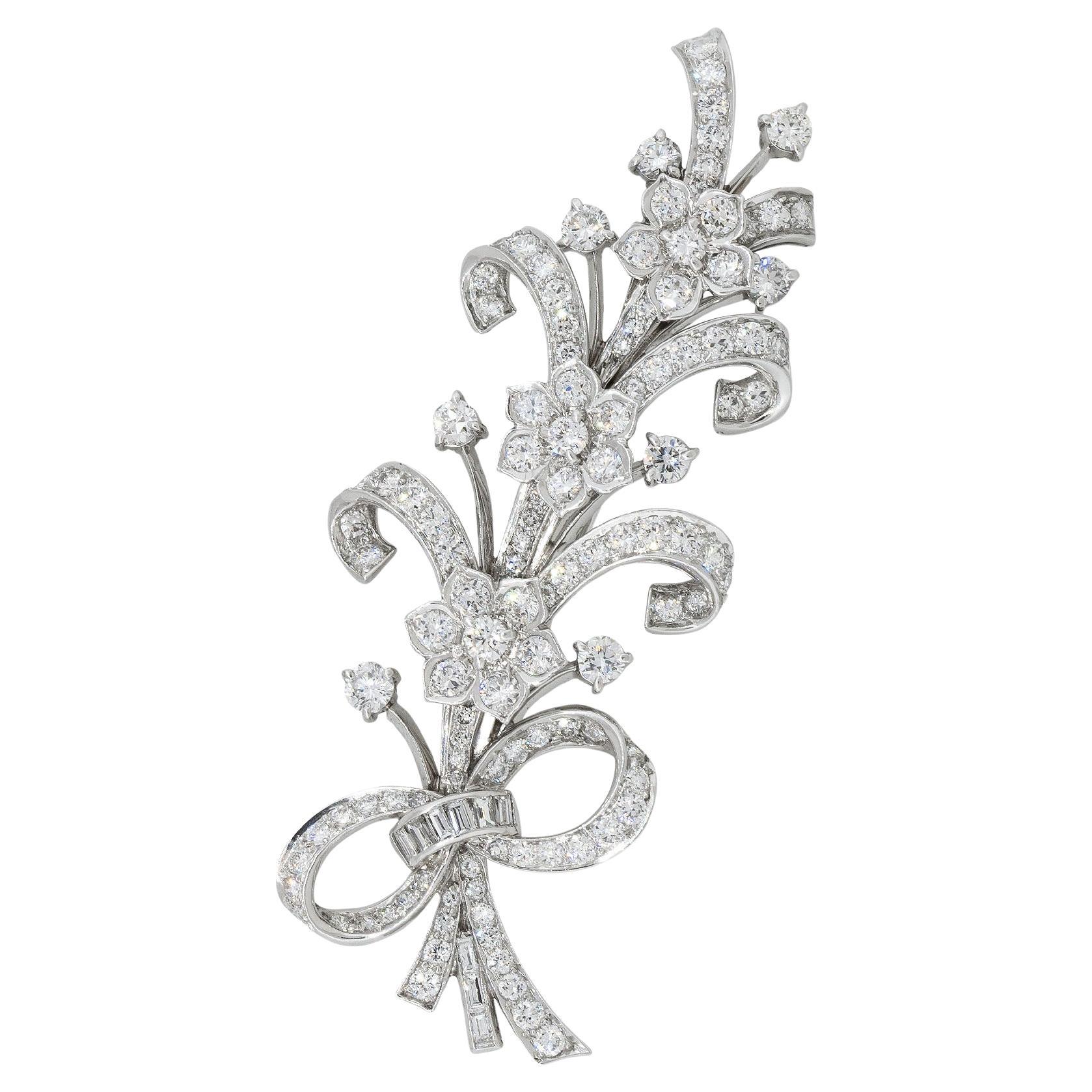 Tiffany & Co. Platinum Diamond Floral Brooch Pin