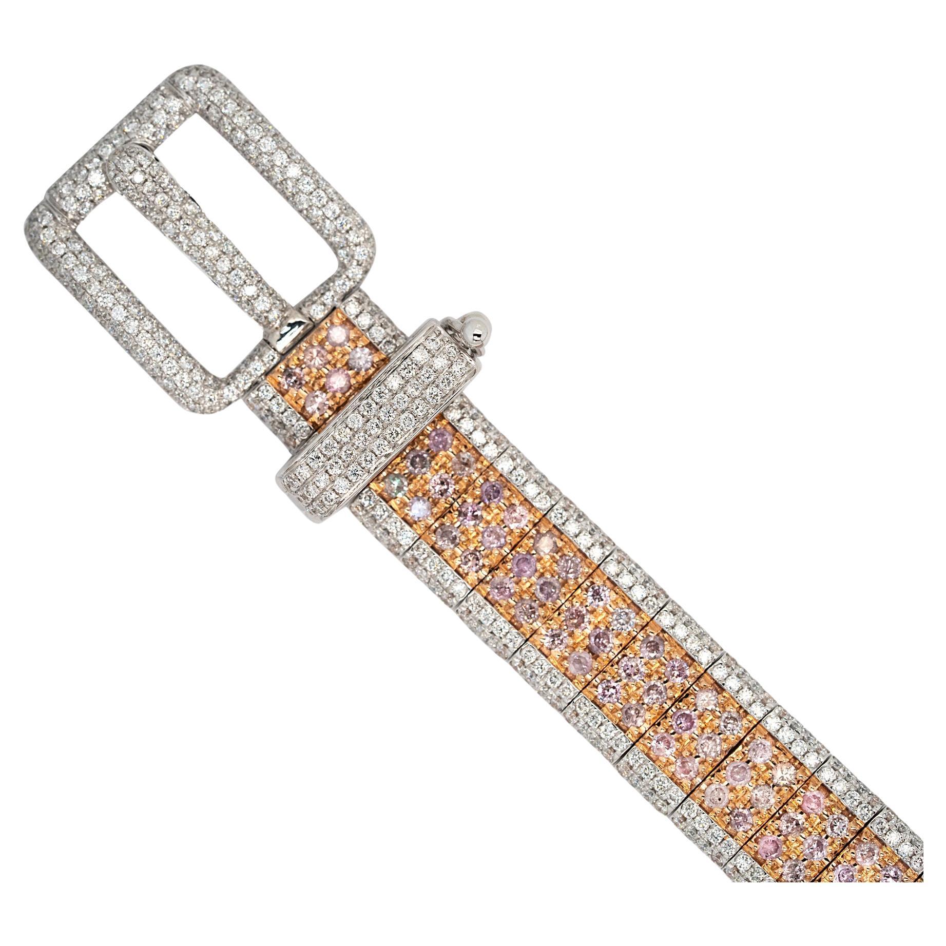18k White & Pink Gold 5.24ct Round Brilliant and Brilliant Pink Diamond Bracelet For Sale