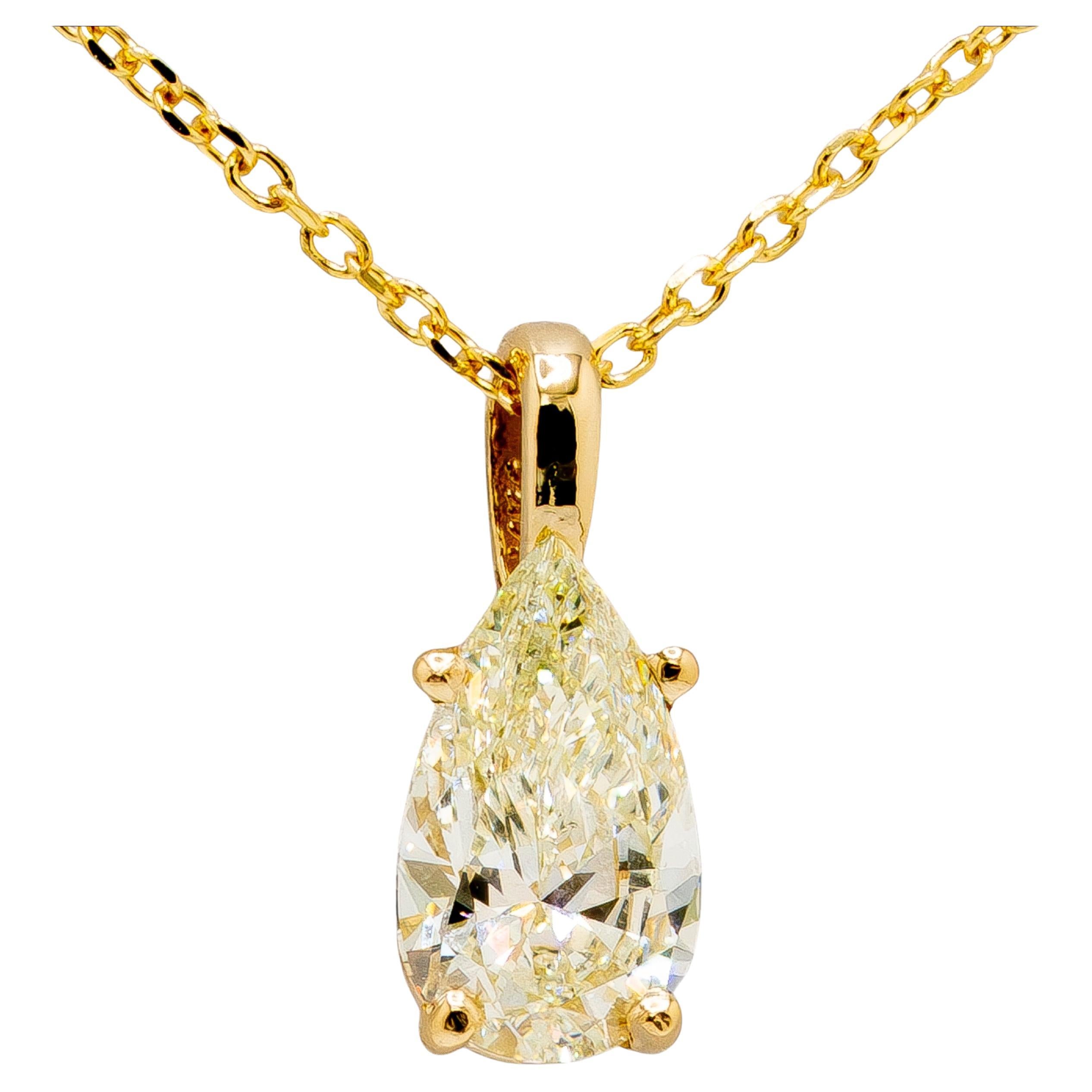 14K Gelbgold GIA zertifizierte Diamant-Anhänger-Halskette