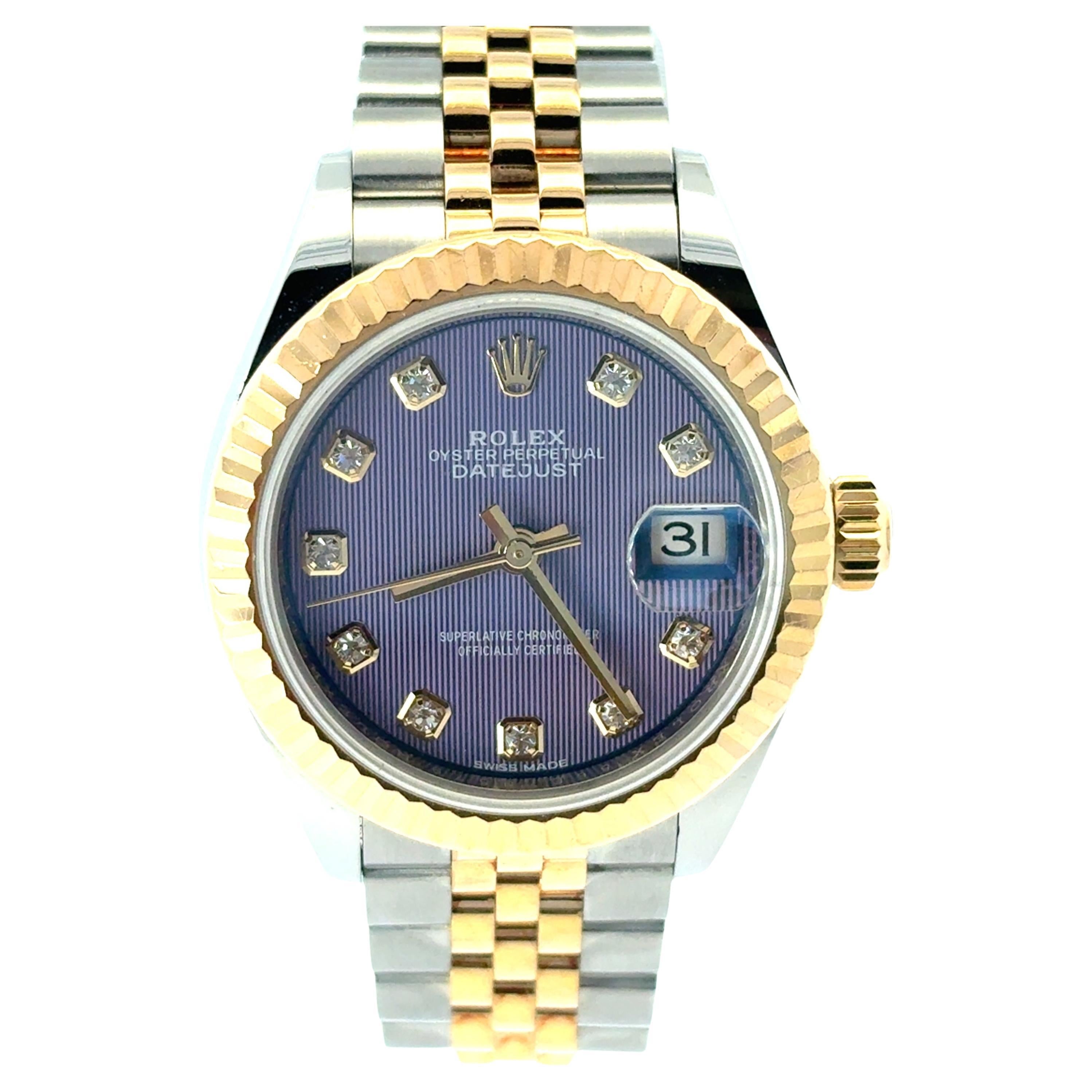 Rolex Datejust 279173 18k Yellow Gold Stainless Steel Lilac Diamond Dial Watch