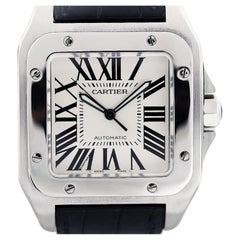Cartier Santos 100 Stainless Steel Leather Strap W20073X8 Watch