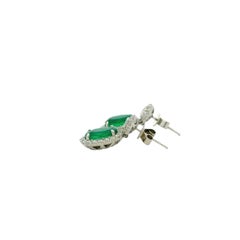 14k White Gold 5.21ctw GIA Certified Natural Green Emerald and Diamond Dangle