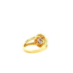 14k Yellow Gold 3.75ct Cushion Cut Tanzanite Halo Cocktail Ring