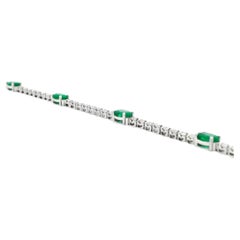 14k White Gold 5.88ctw Oval Emerald and Round Brilliant Diamond Tennis Bracelet