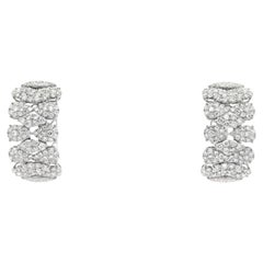 18k White Gold 5.97ctw Round Brilliant Diamond Cluster Pavé Hoop Earrings
