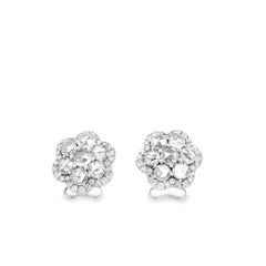 14k White Gold 3.60ctw Old Cut Natural Diamond Flower Cluster Button Earrings