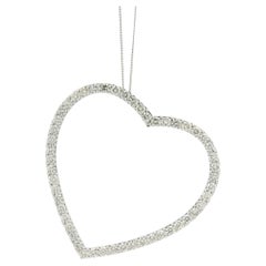 14k White Gold 5.92ctw Round Brilliant Diamond Pavé Heart Pendant Necklace