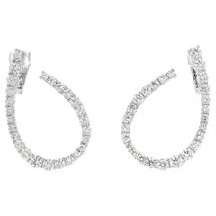 18k White Gold 6.14ctw Round Brilliant Diamond Hoop Earrings