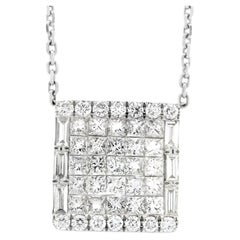 18k White Gold 4.00ctw Baguette & Princess Cut Diamond Invisible Set Necklace